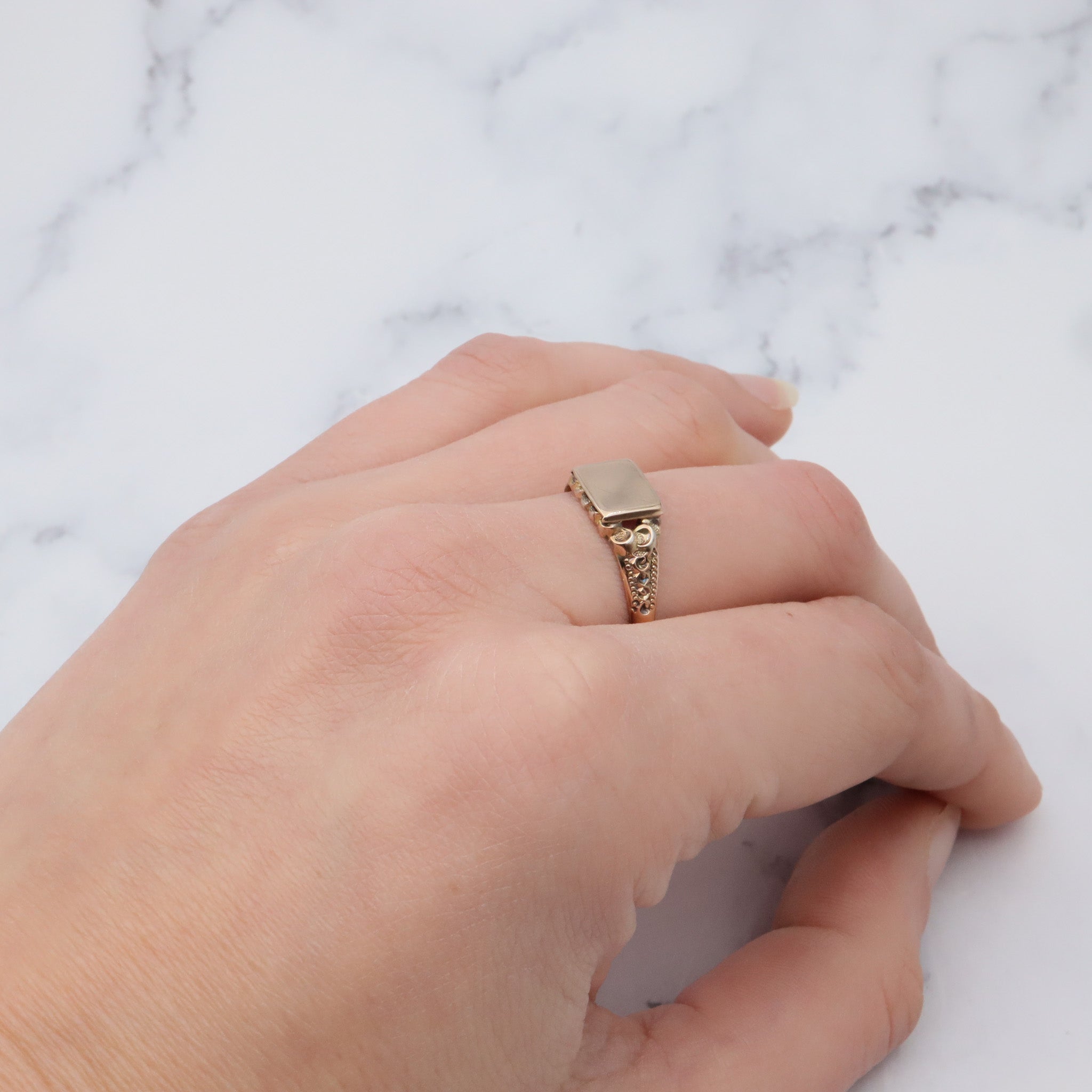 Antique Victorian 14k gold block signet ring, sz 9